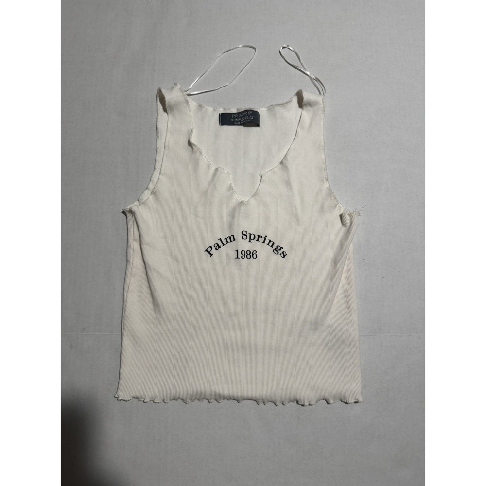 VTG Women's Beige‎ Tank Top 'Palm Springs 1986' Shirt, Small #1047